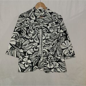 Coldwater Creek Floral Black White Blazer Jacket Long Sleeve Size PM